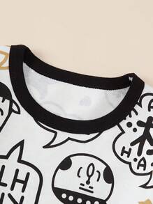 Conjunto de pijama con estampado de dibujos animados para niño pequeño, ropa de dormir, primavera/otoño - Blanco y Negro - Ver 3