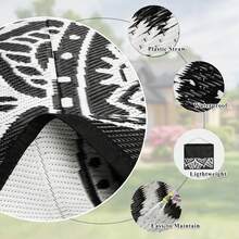 Boho Round Outdoor Rug For Patios 5Ft/6Ft/8Ft, Waterproof Round Outdoor Picnic Rug Lightweight Portable Plastic Straw Rug,Deck Carpet For Backyard Camping Porch - Black/White - View 2
