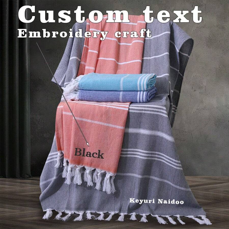 1 Toalla de playa turca bordada personalizada, 70.9*35.5in, con flecos a rayas europeo americanos, toalla absorbente para la piscina de verano, vacaciones