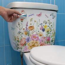 1pc Plant & Floral Self-Adhesive Toilet Seat Sticker, Butterfly & Grass Bathroom Decoration Wall Toilet Cover Sticker Gifts Birthday Graduation Home Decor Wall Decor Bedroom Decor Room Decoration Stuff Living Room Decor House Decor Home Decor Living Room Wall Art Wall Paper Stickers