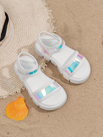 1 Pair Kids Colorful Summer Simple Double Strap Thick Sole Non-Slip Outdoor Beach Sandals, Daily Wear Girls Sandals