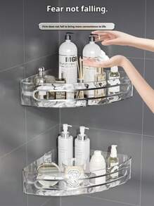 1 pieza Estantería de esquina para ducha, para almacenamiento de champú, acondicionador y jabón, diseño de drenaje rápido, instalación sin taladrar, apta para baño, cocina, accesorio de almacenamiento multifuncional para el baño, decoración del hogar, organizador de baño, decoración de otoño, de vuelta a la escuela