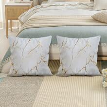 2pcs/Set White Marble Texture Pattern Printed Throw Pillow Covers 45*45cm - Multicolor - View 6