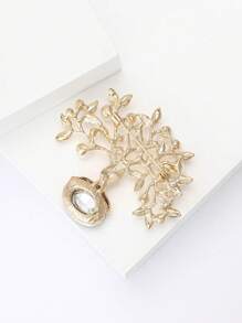 Fashionable Rhinestone Faux Pearl Fortune Tree Brooch For Women Plant Brooch Dress Suit Pin Accessories Party Banquet Gift