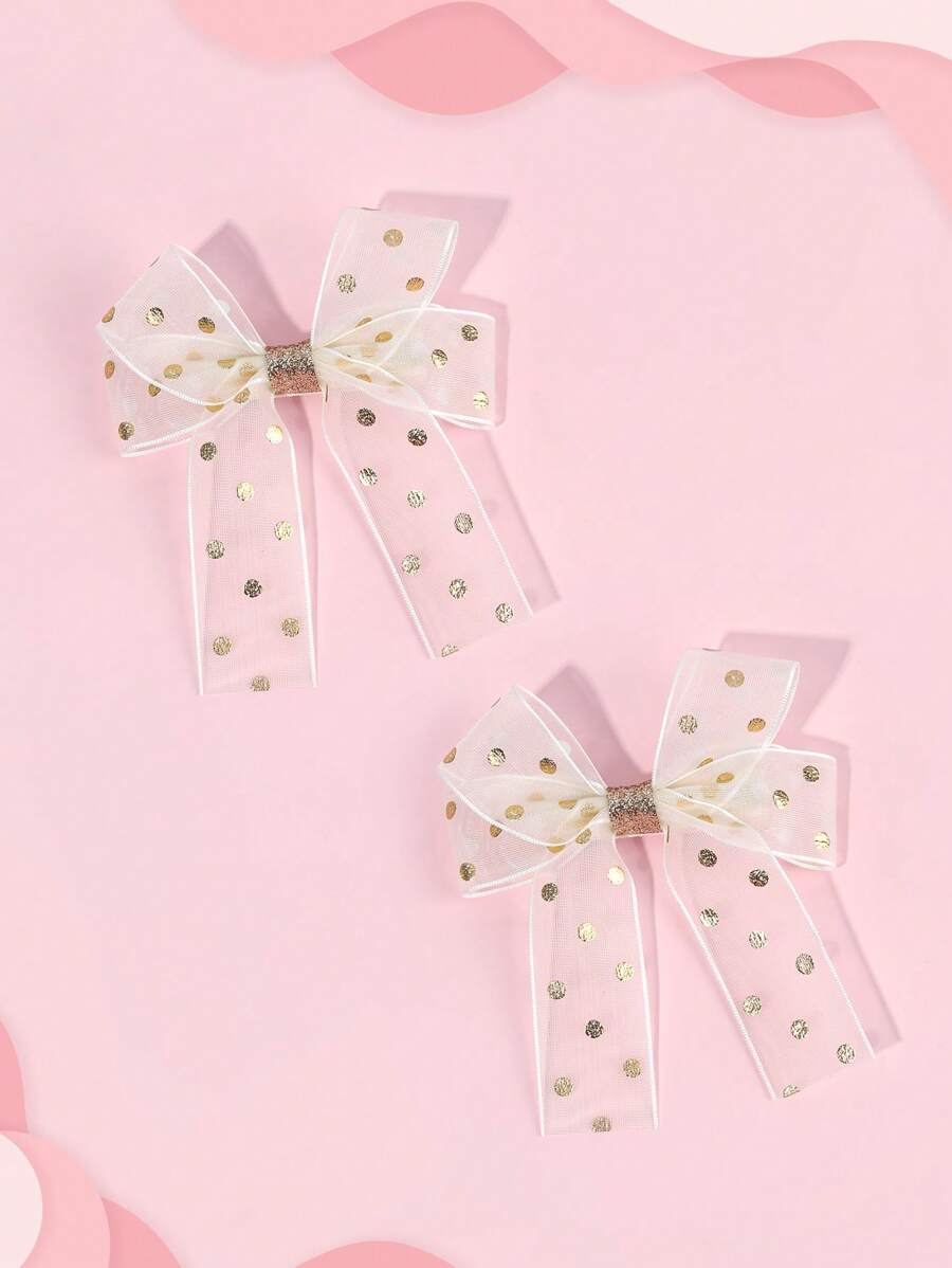 2 szt. Kokarda do włosów z nadrukiem w kropki dla kobiet, beżowa siateczka, spinki krokodylkowe, eleganckie dziewczęce kokardy do warkoczyków, spinki do włosów, wiosenne spinki do włosów, damskie akcesoria do włosów