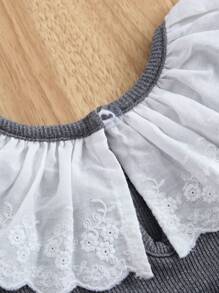 Humor Bear 2pcs/Set Girls Lace Ruffle Collar Short Sleeve T-Shirt & Bell Bottom Pants Set, Summer - Grey - View 4