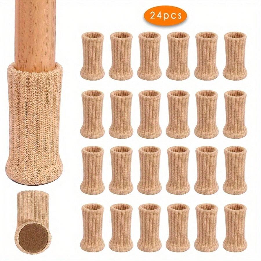 [Calcetines de punto antideslizantes para patas de silla] Juego de 4/24/32 piezas de calcetines de punto grueso de doble capa antideslizantes para patas de silla - Protectores de piso a rayas clásicos, cubiertas para reducción de ruido - Material de poliéster, multicolor