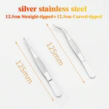 2pcs Set, Straight & Bent Tip Tweezers, Thicker Bent Stainless Steel Tweezers, Gardening/Aquascaping Tweezers With Teeth, Non-Slip Round Head, For Reptile Feeding Tools