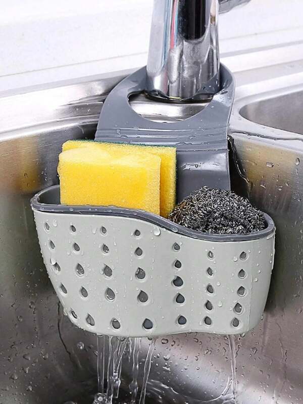 Plastic Sink Filter Basket With Hanging Design, Suitable For Storing Small Kitchen Utensils, Tableware, Vegetables And Fruits, Kitchen Organizer, Kitchen Hanging Basket, Kitchen Small Tools,Kitchen OrganizerAdiustable Snap Sink SpongeHolder