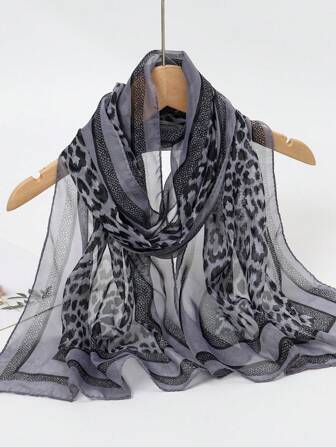 1PC Women Bohemian Elegant Casual Leopard Pattern Chiffon Scarf, Small Long Scarf, Lightweight And Convenient To Carry, Suitable For Daily Wear, Festival Gift For Dress