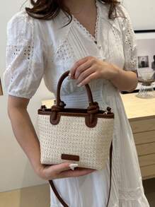 2025 Women's Woven One Shoulder Crossbody Bag, Large Capacity Vacation Tote Beach Handbag For Commute - Beige - View 5