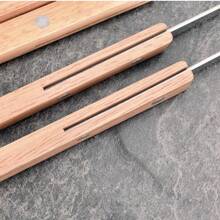 12pcs/Set Large Premium Stainless Steel Flat Skewers With Natural Wooden Handles - Heat Resistant, Suitable For Camping, Backyard BBQ, And Outdoor Parties