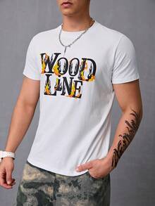 Hombres Camiseta Con Estampado Con Diseño De Letras y Llamas,Camisetas Informales De Manga Corta De Moda De Verano - Blanco - Ver 4