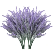 3 Bunches Artificial Lavender Flowers, Plastic Plants For Home Decor, Wedding, Kitchen, Garden, Porch, Window Box, Office, Tabletop Centerpiece, Purple Gifts Birthday Graduation
