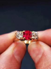 1 件 S925 纯银玫瑰花朵图案锆石复古优雅戒指，适合女性的多功能日常和派对珠宝礼物 - 紅色玫瑰花紋女士戒指 - 查看 2