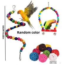 17pcs/Set Bird Toy Kit, Parrot Toys Including Swing, Chewing, Biting, Colorful Wicker Ball, Plastic Fruit Fork, Climbing Stairs Workout Educational Toys - Multicolor - View 3