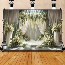 1pc Romantic Floral Wedding Background Banner, Party Decoration, Multi-Purpose Event Background For Studio, Home And Garden Celebrations, Photo Background With Polyester For Indoor And Outdoor Festivals. - Multicolor - View 6