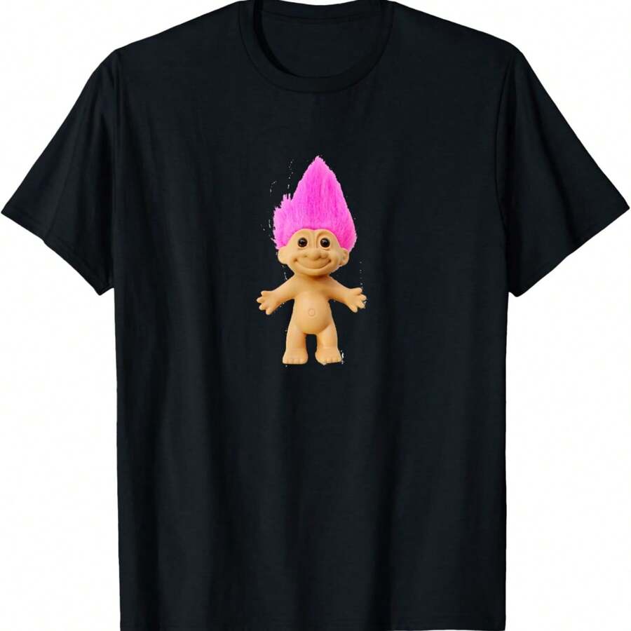 Pink Haired Troll Doll T-Shirt - Black - View 1