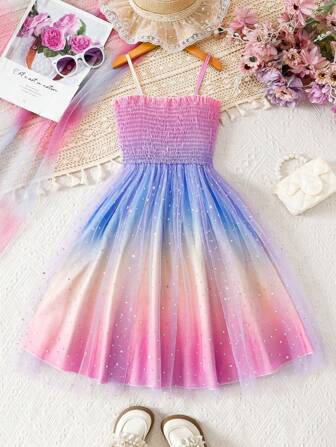 Tween Girls Colorful Ombre Mesh Slip Dress, Spring/Summer