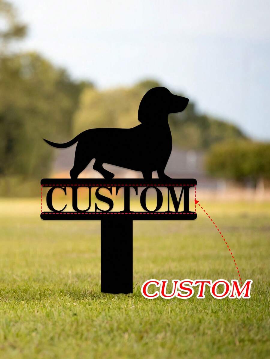 1pc Customizable Dachshund Yard Sign Stake - Decorative Signs & Plaques - Personalized Dog Name Plate, Metal Garden Decor, Unique Gift For Dog Lovers, Outdoor Decoration, Weather-Resistant, Easy Installation - Black - View 1