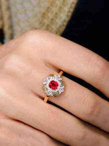 1 件 S925 纯银时尚复古皇家红色女士戒指，适合日常佩戴、节日、派对、珠宝礼物 - 宮廷風女士戒指 - 查看 2