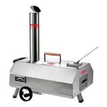 Horno de leña portátil de 12" con termómetro, semiautomático y de acero inoxidable para cocina al aire libre multifuncional