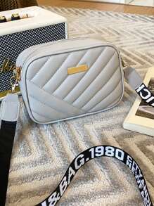 Iron Plate Diamond Pattern Shoulder Bag, New Solid Color Embroidered Cross-Body Bag, Simple & Chic Commuting Square Handbag