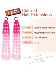 1 pieza Extensiones de cabello de 22" de colores, extensiones de cabello ligeras con clip de colores, adecuadas para las coletas de pompón de los niños, pieza de cabello ombre, apta para el día del cabello loco, fiesta de vacaciones para niñas
