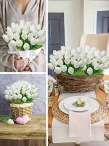 10 قطع من الزهور البيضاء الأنيقة الاصطناعية - ساق بلاستيكية ريالية ، مثالية لعيد الحب ، إكليل الربيع ، باقات الزفاف ، ديكور المنزل والمكتب والحفلات ، لا تحتاج إلى طاقة أو بطارية