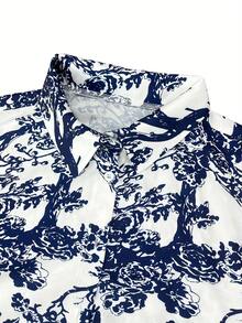 秋冬季女式加大码复古随机印花休闲宽松衬衫，优雅奢华上衣，适合度假、海滩、万圣节、圣诞节、新年、感恩节、派对、郊游等场合。