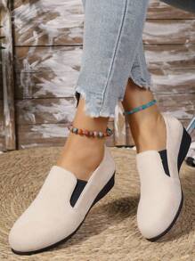 Damskie nowe wygodne uniwersalne aksamitne elastyczne oddychające klinowe płaskie buty w jednolitym kolorze