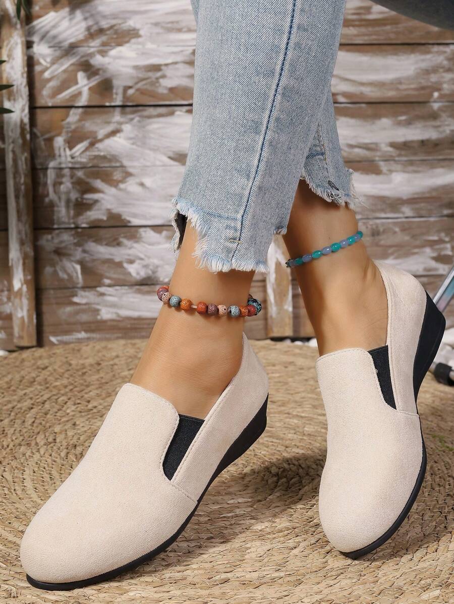 Damskie nowe wygodne uniwersalne aksamitne elastyczne oddychające klinowe płaskie buty w jednolitym kolorze