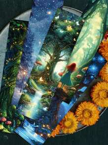 Set de 30 marcapáginas de papel con diseños estéticos, románticos y misterios del bosque, para estudiantes, lectores, DIY, biblioteca, oficina, club de lectura, artículos escolares, vuelta al cole - Multicolor - Ver 4