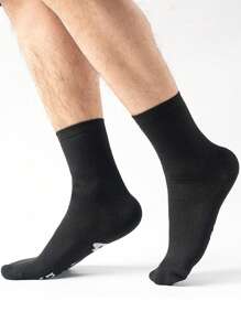 1 Pair Unisex Floral Pattern Design Socks, Men Women Sports Socks With Bottom Letter Black Fashionable Mid-Calf Crew Socks