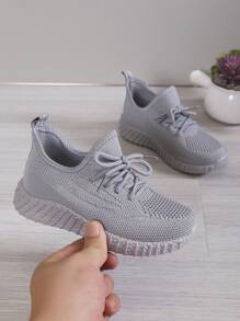 1 par de zapatos deportivos con cordones simples para niños y niñas, cómodos y duraderos, adecuados para la primavera - Gris - Ver 5