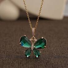 新款时尚优雅多色水晶蝴蝶吊坠项链，方晶锆石不锈钢颈链 - 节日及周年纪念礼物 - 蝴蝶型 - 查看 11