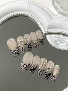 10 miếng dán móng tay họa tiết da báo hồng vẽ tay, decal trang trí móng tay tái sử dụng, phù hợp cho mọi phụ nữ, phụ kiện thời trang dự tiệc và khiêu vũ. - Nhiều màu - Xem 4