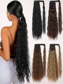 18~30inch Ponytail Extension Long Wavy Curly Ponytail Extension Corn Wave Wrap Around Pony Tail Clip In Natural Soft Synthetic Ponytail Hairpiece For Women Daily Use