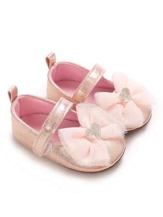 Pink Cute Infant Pre-Walker Shoes, Comfortable Versatile Bow Decor Infant Flats