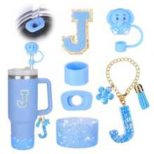 6PCS Cup Accessories, Suitable For 30oz And 40oz Cups With Handles, Including Letter Stickers, Straw Plugs, Silicone Coasters, Silicone Splash-Proof Kit, And Letter Pendants