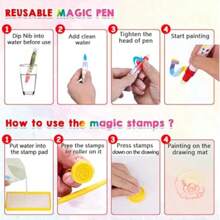 100*75cm Water Doodle Magic Mat – Reusable Aqua Drawing | Includes 3 Magic Pens & Number Set - Multicolor - View 3