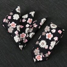 2pcs Set, Men's Floral Printed Tie, Soft Fabric Flower Pattern Tie And Pocket Square Combo, Suitable As Men's Gift For Wedding, Groom, Groomsman, Wedding Photo Shoot, Date Night, Formal Dinner - Two-piece Set - View 18