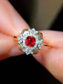 1 件 S925 纯银时尚复古皇家红色女士戒指，适合日常佩戴、节日、派对、珠宝礼物 - 宮廷風女士戒指 - 查看 3