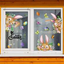 1PC Happy Easter Window Stickers Colorful Bunny Eggs Glass Sticker Spring Party Wall Stickers Easter Decorations For Home Festival Room - Multicolor - View 11