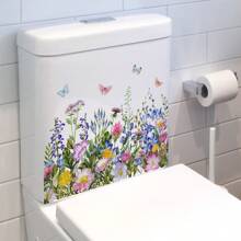 1pc Plant & Floral Self-Adhesive Toilet Seat Sticker, Butterfly & Grass Bathroom Decoration Wall Toilet Cover Sticker Gifts Birthday Graduation Home Decor Wall Decor Bedroom Decor Room Decoration Stuff Living Room Decor House Decor Home Decor Living Room Wall Art Wall Paper Stickers
