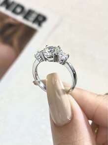 1 Pieza Anillo de boda con banda de moissanita de 3 diamantes en diseño de 4 garras, color D, 1ct, de plata de ley 925, adecuado para compromiso, esposas, novias, regalos de cumpleaños, regalos de aniversario, joyería fina nupcial