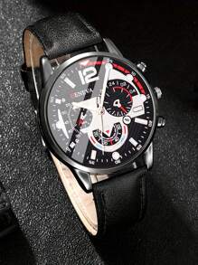 1pc Men Casual Watches Luxury Romantic Senior Business Casual For Men Calendar Pointer Button Battery Pu Leather Quartz Watch+1pc Ballpoint Pens +1pc Men Wallet School Graduation Birthday Valentine's Day Father's Day Thanksgiving Romantic Gifts For Him