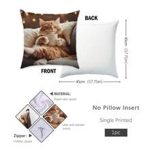 MEMNUN 1个17.7*17.7英寸（45*45厘米）/19.69*19.69英寸（50*50厘米）/15.75*15.75英寸（40*40厘米）[单面印花]涤纶抱枕套，猫咪喝咖啡图案，适用于家居、卧室、沙发、汽车装饰，日常使用或高端简约自用。[不含枕芯]