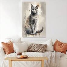 1pc Framed Canvas Poster Gray Cat Wall Art Canvas Paintings Ideal Gift For Bedroom Living Room Corridor Wall Art Wall Decor Room Decoration