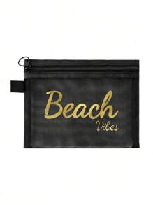 玫红色和金色闪亮字母 Maestra 网眼化妆包、口红和气垫粉扑收纳便携式化妆包、透明收纳包盥洗包旅行袋、夏威夷休闲度假风格化妆包化妆包护肤包盥洗包收纳袋、旅行必需品邮轮必需品宿舍必需品